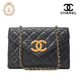 Chanel Deca Matelasse Coco V Flap Shoulder Bag Black Lambskin Push Lock